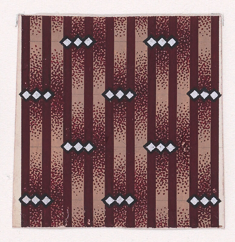 Textile Design with Alternating Vertical Rows of Horizontal Strings of Lozenges with Over a Striped Background, Anonymous, Alsatian, 19th century, Gouache 