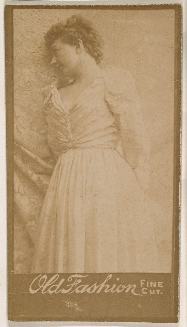 Actress leaning against studio curtain, from the Actresses series (N664) promoting Old Fashion Fine Cut Tobacco, Albumen photograph 