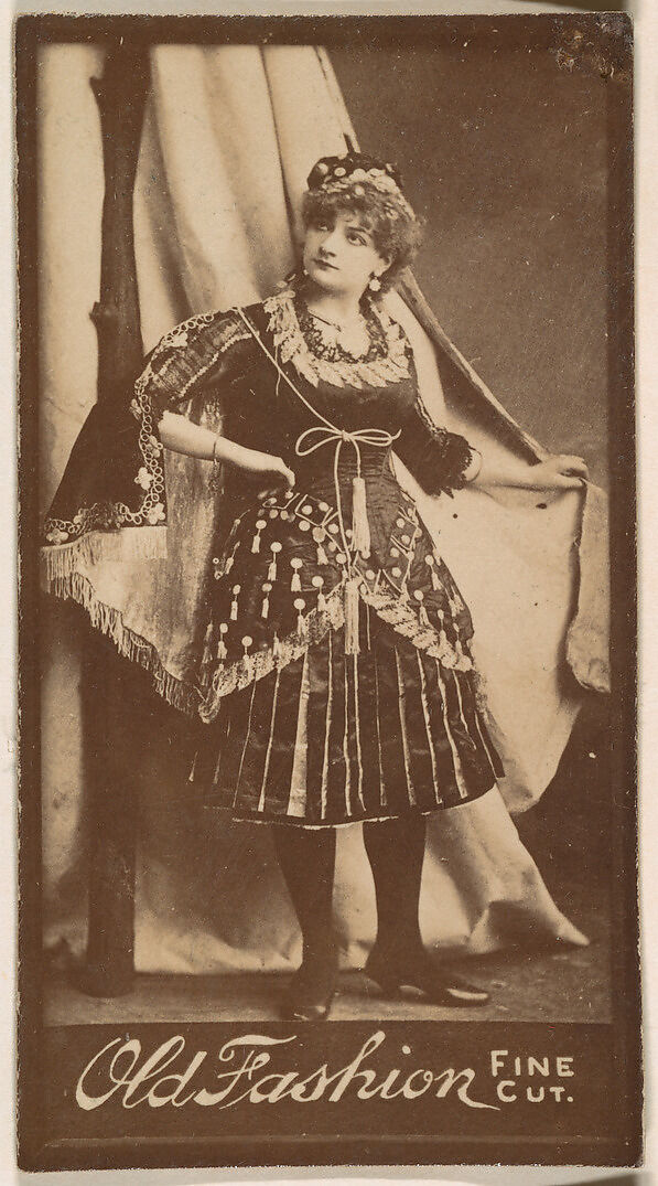 Actress holding studio curtain, from the Actresses series (N664) promoting Old Fashion Fine Cut Tobacco, Albumen photograph 