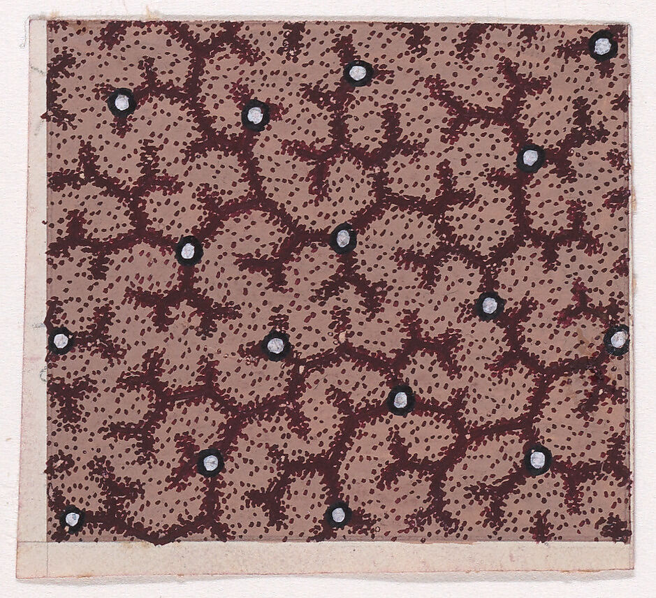 Textile Design with Scrolling Branches and Pearls, Anonymous, Alsatian, 19th century, Gouache 