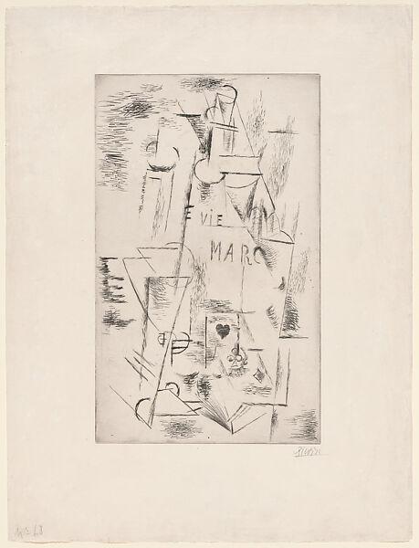 Still Life with Bottle of Marc (Nature morte à la bouteille de marc), Pablo Picasso (Spanish, Malaga 1881–1973 Mougins, France), Drypoint on laid Arches paper 