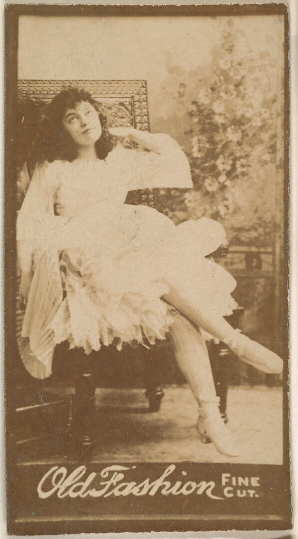 Actress seated in chair, from the Actresses series (N664) promoting Old Fashion Fine Cut Tobacco, Albumen photograph 
