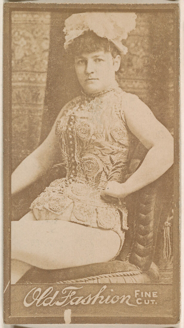 Actress seated in chair, from the Actresses series (N664) promoting Old Fashion Fine Cut Tobacco, Albumen photograph 