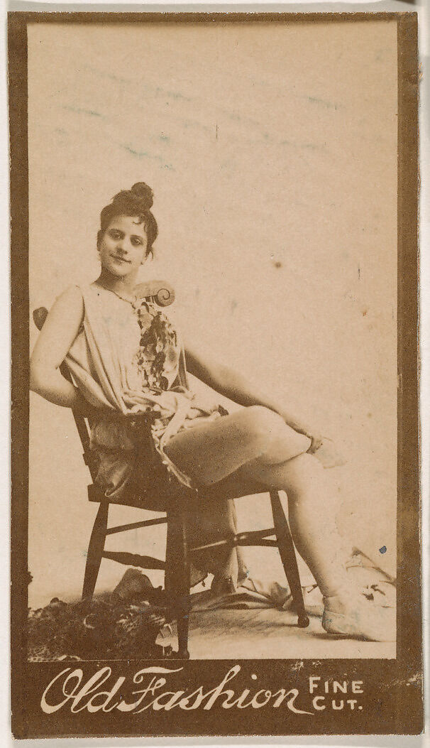 Actress seated in chair, from the Actresses series (N664) promoting Old Fashion Fine Cut Tobacco, Albumen photograph 