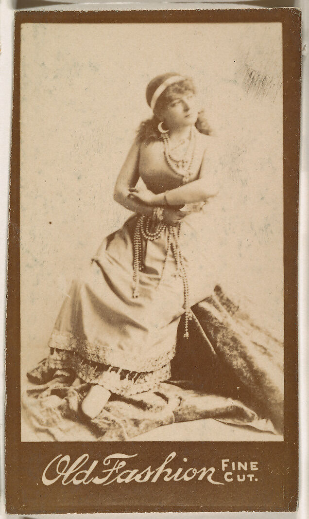 Actress seated with arms folded, from the Actresses series (N664) promoting Old Fashion Fine Cut Tobacco, Albumen photograph 