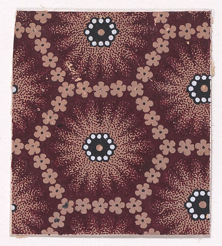 Textile Design with a Honeycomb Pattern Formed with Small Rosettes and with Alternating Rows of Hexagons Decorated with Pearls