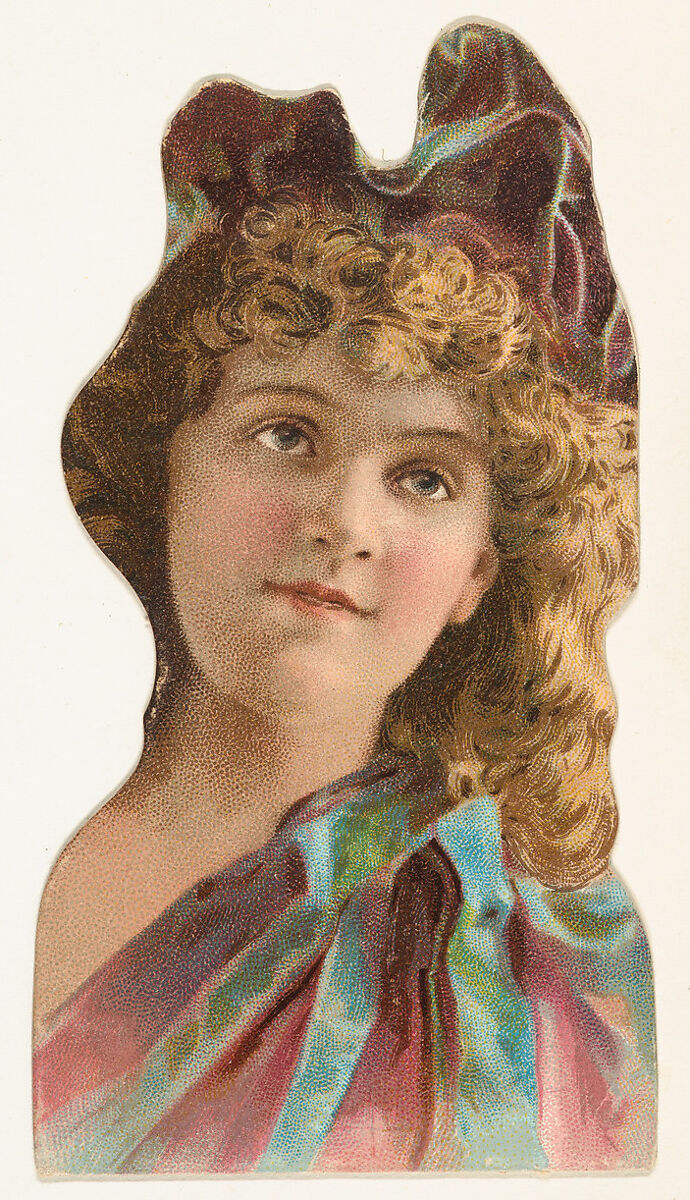 Actress wearing bodice with blue bow on shoulder, from Stars of the Stage, Fourth Series (N132) issued by Duke Sons & Co. to promote Honest Long Cut Tobacco, Issued by W. Duke, Sons &amp; Co. (New York and Durham, N.C.), Commercial color lithograph 