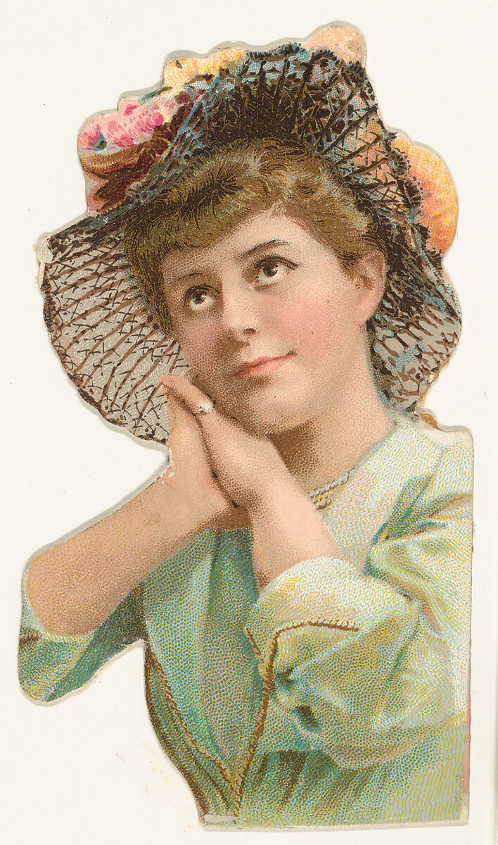 Actress holding hands beneath chin, from Stars of the Stage, Fourth Series (N132) issued by Duke Sons & Co. to promote Honest Long Cut Tobacco, Issued by W. Duke, Sons &amp; Co. (New York and Durham, N.C.), Commercial color lithograph 