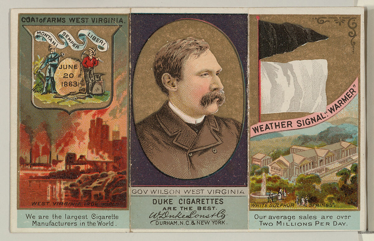 Governor Wilson, West Virginia, from "Governors, Arms, Etc." series (N133-2), issued by Duke Sons & Co., Issued by W. Duke, Sons &amp; Co. (New York and Durham, N.C.), Commercial color lithograph 