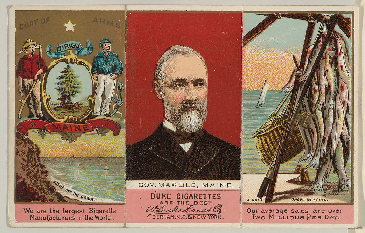 Governor Marble, Maine, from "Governors, Arms, Etc." series (N133-2), issued by Duke Sons & Co., Issued by W. Duke, Sons &amp; Co. (New York and Durham, N.C.), Commercial color lithograph 