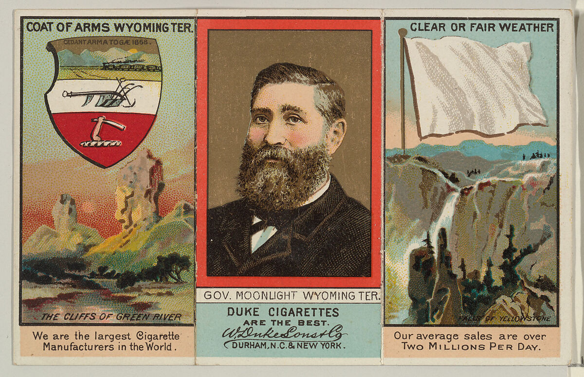 Governor Moonlight, Wyoming Territory, from "Governors, Arms, Etc." series (N133-2), issued by Duke Sons & Co., Issued by W. Duke, Sons &amp; Co. (New York and Durham, N.C.), Commercial color lithograph 