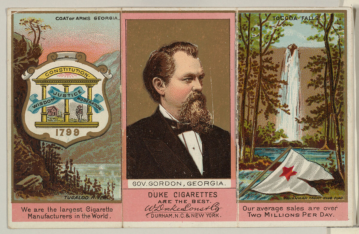 Governor Gordon, Georgia, from "Governors, Arms, Etc." series (N133-2), issued by Duke Sons & Co., Issued by W. Duke, Sons &amp; Co. (New York and Durham, N.C.), Commercial color lithograph 