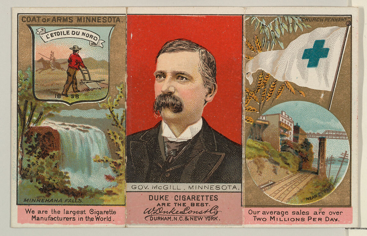 Governor McGill, Minnesota, from "Governors, Arms, Etc." series (N133-2), issued by Duke Sons & Co., Issued by W. Duke, Sons &amp; Co. (New York and Durham, N.C.), Commercial color lithograph 