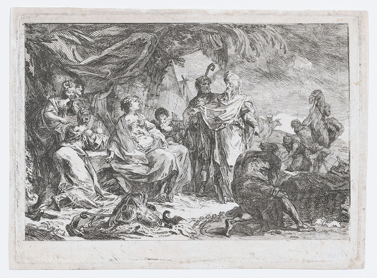 Laban Searching for his Household Gods, Gabriel de Saint-Aubin (French, Paris 1724–1780 Paris), Etching 