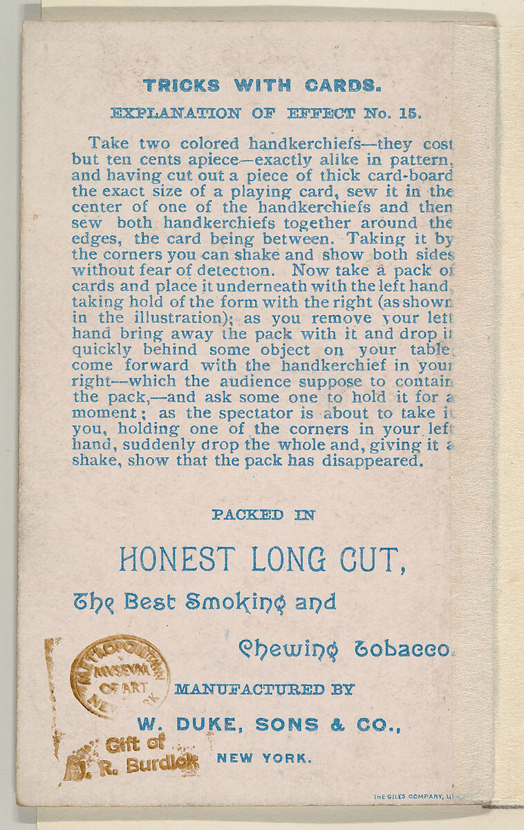 Number 7, Dissolving Card, from the Tricks with Cards series (N138) issued by W. Duke, Sons & Co. to promote Honest Long Cut Tobacco, Issued by W. Duke, Sons &amp; Co. (New York and Durham, N.C.), Commercial color lithograph