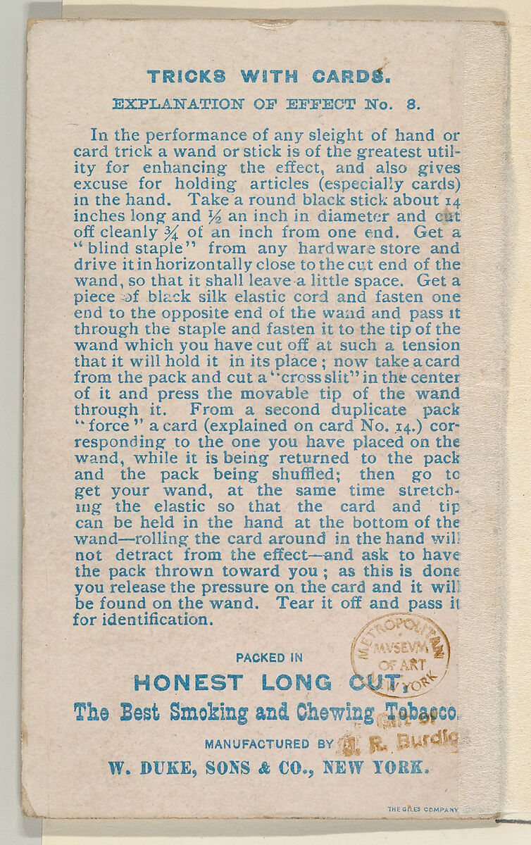 Number 19, The Rattled Innkeeper, from the Tricks with Cards series (N138) issued by W. Duke, Sons & Co. to promote Honest Long Cut Tobacco, Issued by W. Duke, Sons &amp; Co. (New York and Durham, N.C.), Commercial color lithograph