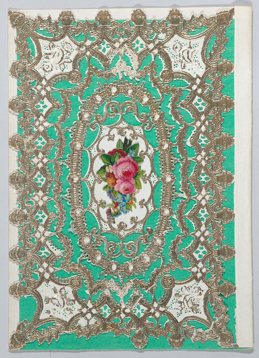 Valentine, Esther Howland (American, Worcester, Massachusetts 1828–1904 Quincy, Massachusetts), Collage, colored papers, lace paper, chromolithographed die-cut scrap 
