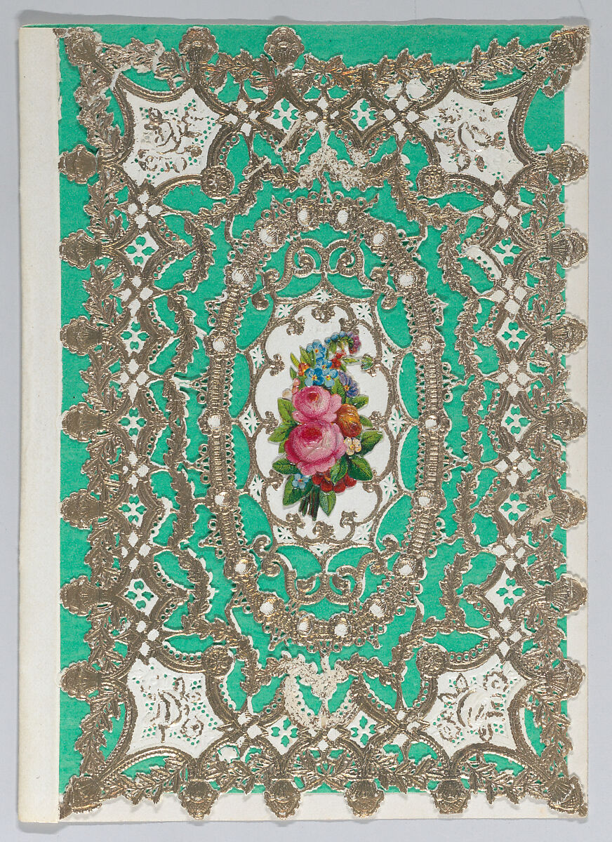 Valentine, Esther Howland (American, Worcester, Massachusetts 1828–1904 Quincy, Massachusetts), Collage, colored papers, lace paper, chromolithographed die-cut scrap