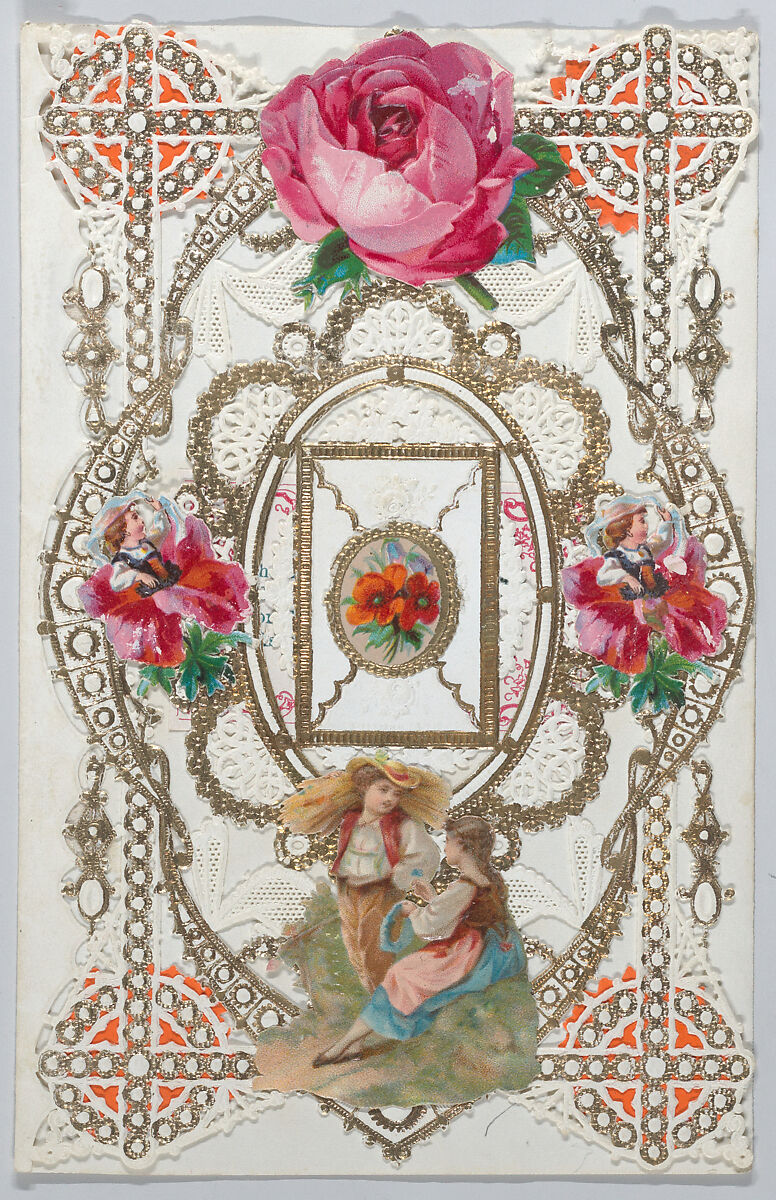 Valentine, Esther Howland (American, Worcester, Massachusetts 1828–1904 Quincy, Massachusetts), Collage, colored papers, lace paper, chromolithographed die-cut scraps 