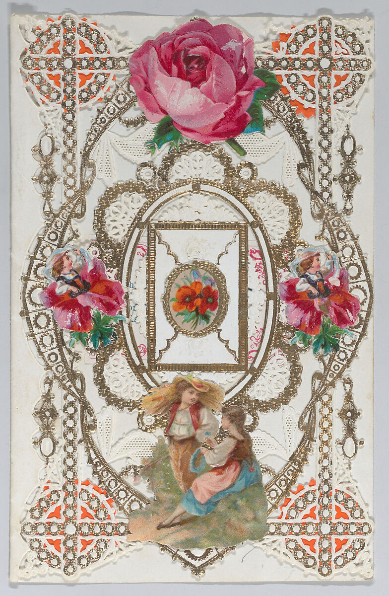 Valentine, Esther Howland (American, Worcester, Massachusetts 1828–1904 Quincy, Massachusetts), Collage, colored papers, lace paper, chromolithographed die-cut scraps