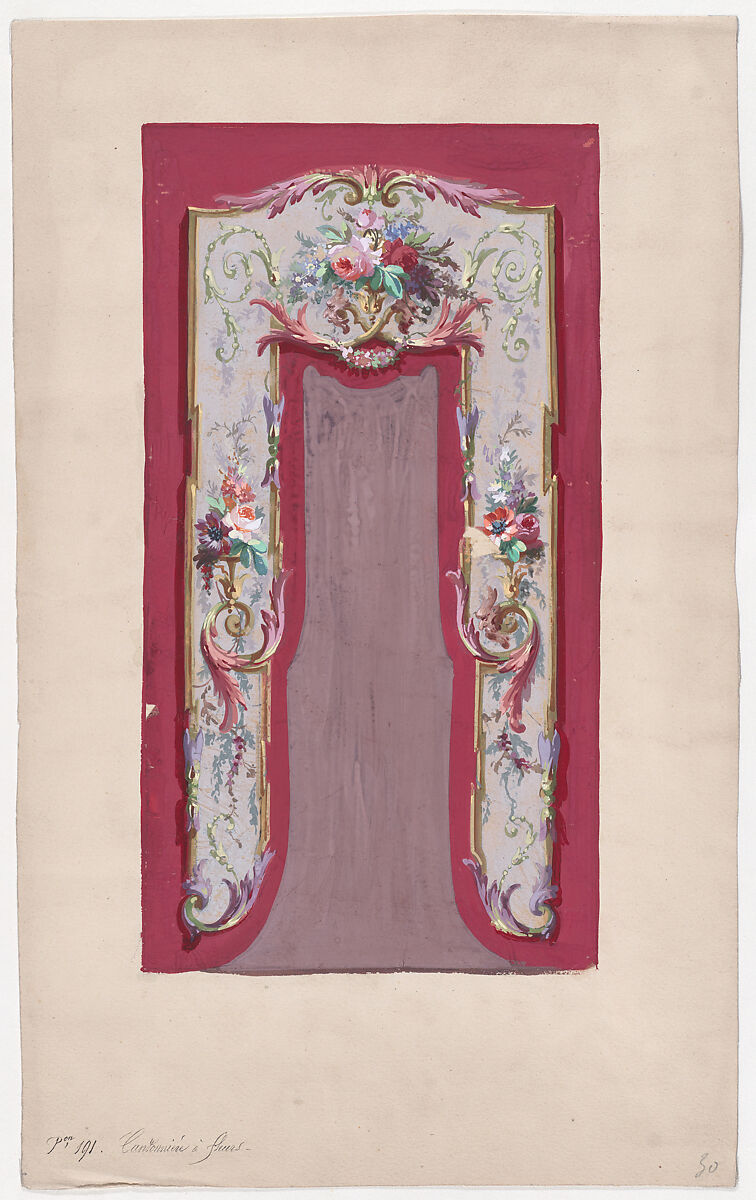 Design for a Valance with Bundles and Garlands of Flowers and Leaves, Anonymous, French, 19th century, Watercolor 