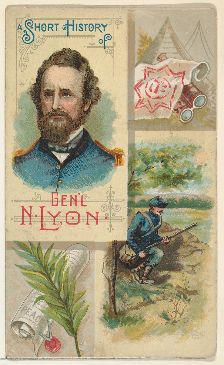 A Short History: General Nathaniel Lyon, from the Histories of Generals series (N114) issued by W. Duke, Sons & Co. to promote Honest Long Cut Smoking and Chewing Tobacco, Issued by W. Duke, Sons &amp; Co. (New York and Durham, N.C.), Commercial color lithograph 