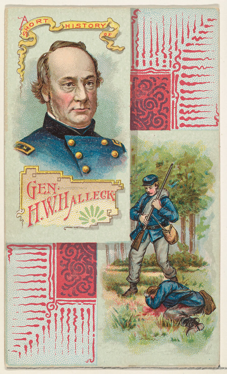 A Short History: General Henry W. Halleck, from the Histories of Generals series (N114) issued by W. Duke, Sons & Co. to promote Honest Long Cut Smoking and Chewing Tobacco, Issued by W. Duke, Sons &amp; Co. (New York and Durham, N.C.), Commercial color lithograph 