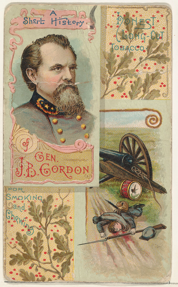A Short History: General John Brown Gordon, from the Histories of Generals series (N114) issued by W. Duke, Sons & Co. to promote Honest Long Cut Smoking and Chewing Tobacco, Issued by W. Duke, Sons &amp; Co. (New York and Durham, N.C.), Commercial color lithograph 