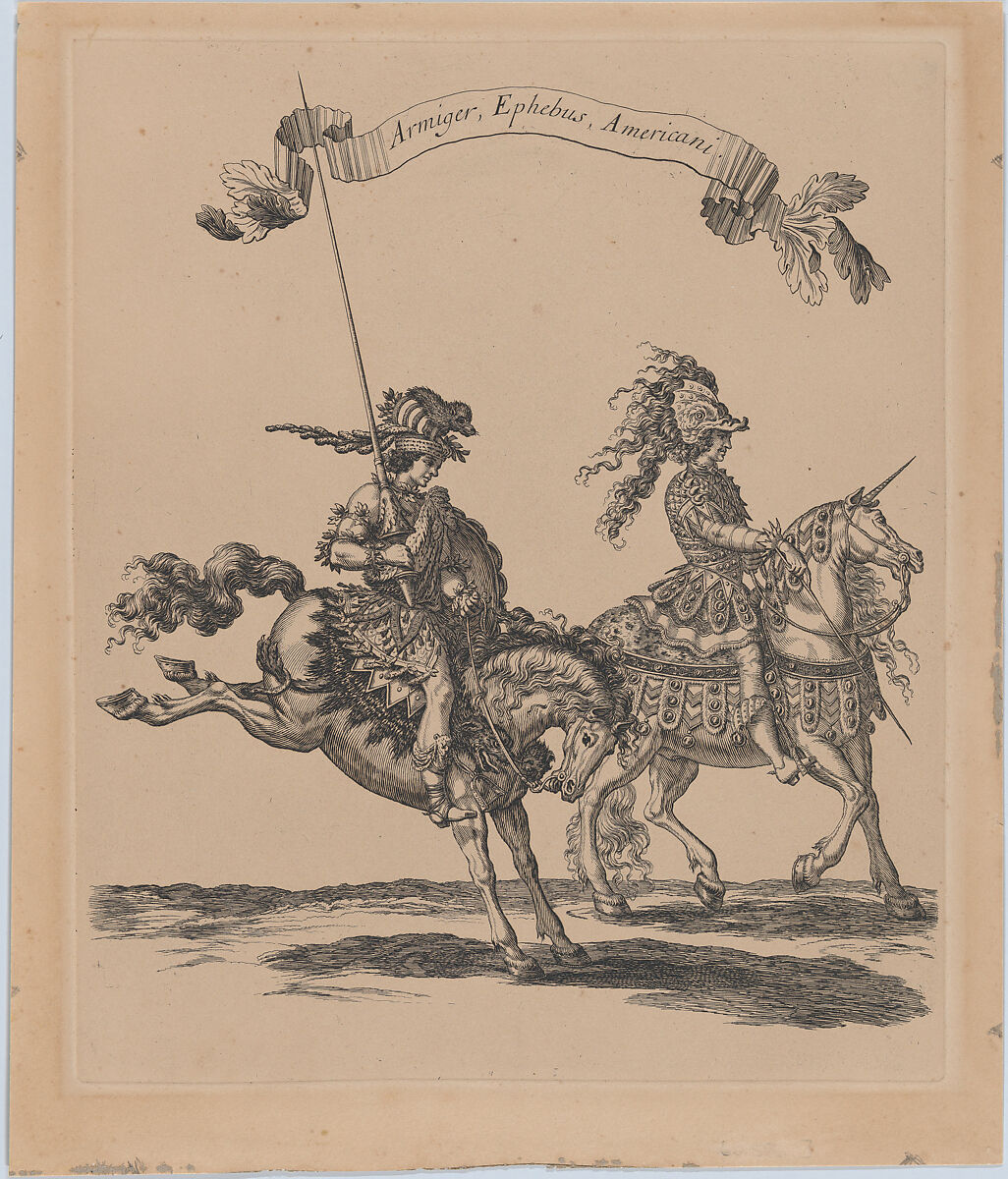 Armiger, Ephebus, Americani, from "Courses de Testes et de Bagues Faittes par Roy et par les Princes et Signeurs de sa Cour, en l'annee 1662" (Grand Carrousel), François Chauveau (French, Paris 1613–1676 Paris), Etching 