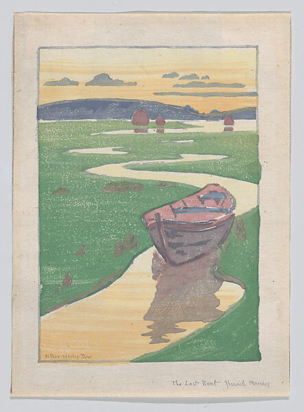 "The Derelict" or "The Lost Boat", Arthur Wesley Dow (American, Ipswich, Massachusetts 1857–1922 New York State), Color woodcut, American 