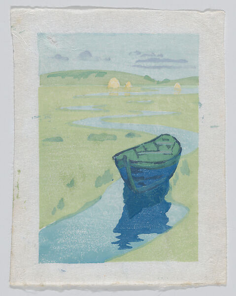 "The Derelict" or "The Lost Boat", Arthur Wesley Dow (American, Ipswich, Massachusetts 1857–1922 New York State), Color woodcut; working proof, American 