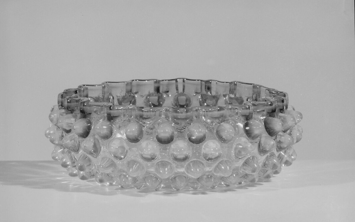 Hobnail Sauce Dish, Probably Hobbs, Brockunier and Company (1863–1891), Pressed colorless, cranberry and opalescent glass, American 