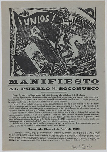 Flyer relating to a Manifesto of the town of Soconusco, image upper centre of a soldier with a Mexican flag