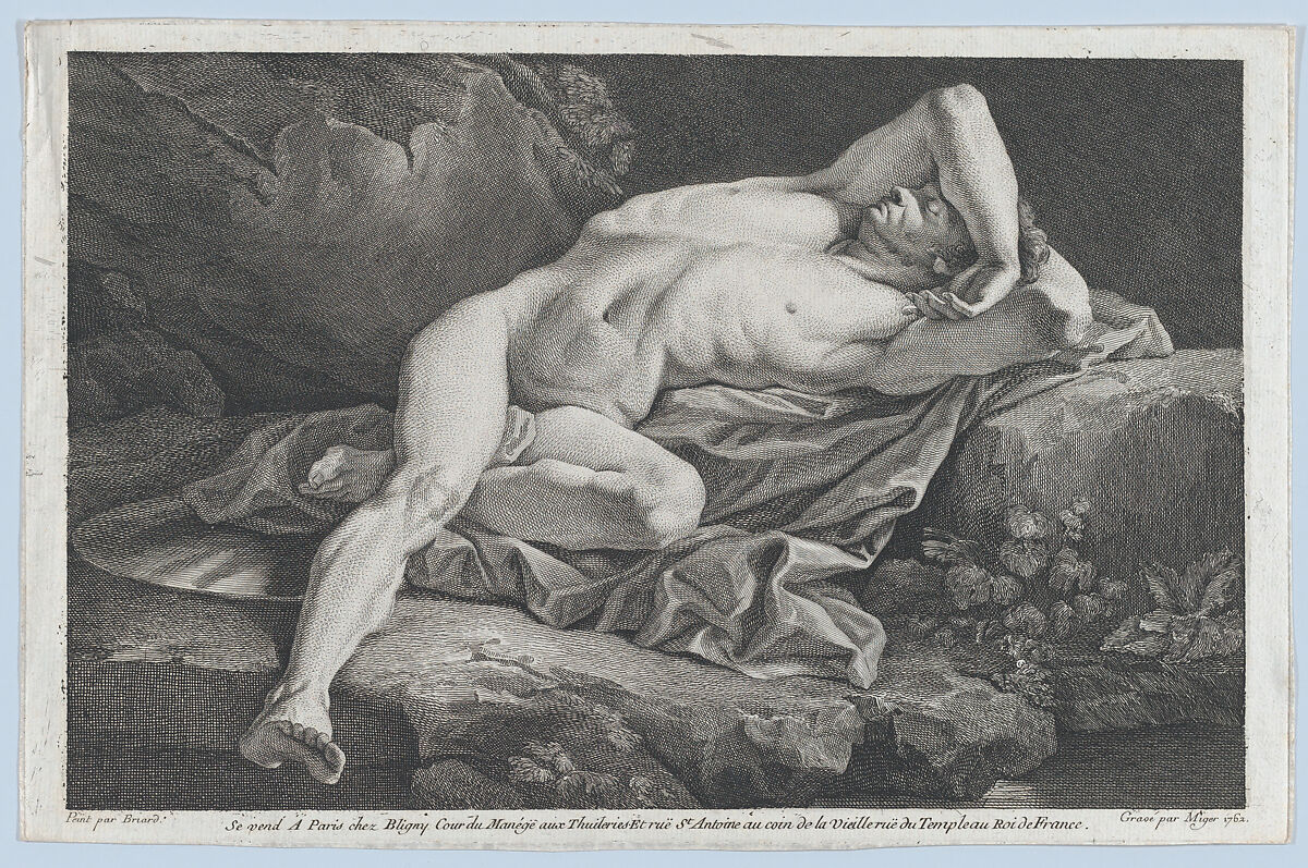Study of Male Nude, Simon Charles Miger (French, Nemours 1736–1820 Paris), Engraving 