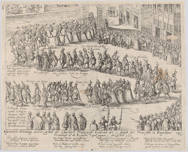 Marriage procession for the wedding of Elizabeth Stuart, daughter of James I, and Frederick V, Elector Palatine, 14 February, 1613