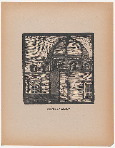 The dome of a church and other buildings, from the portfolio 'Los pequeños grabadores en madera, alumnos de la Escuela Preparatoria de Jalisco' (Guadalajara, Mexico 1925).