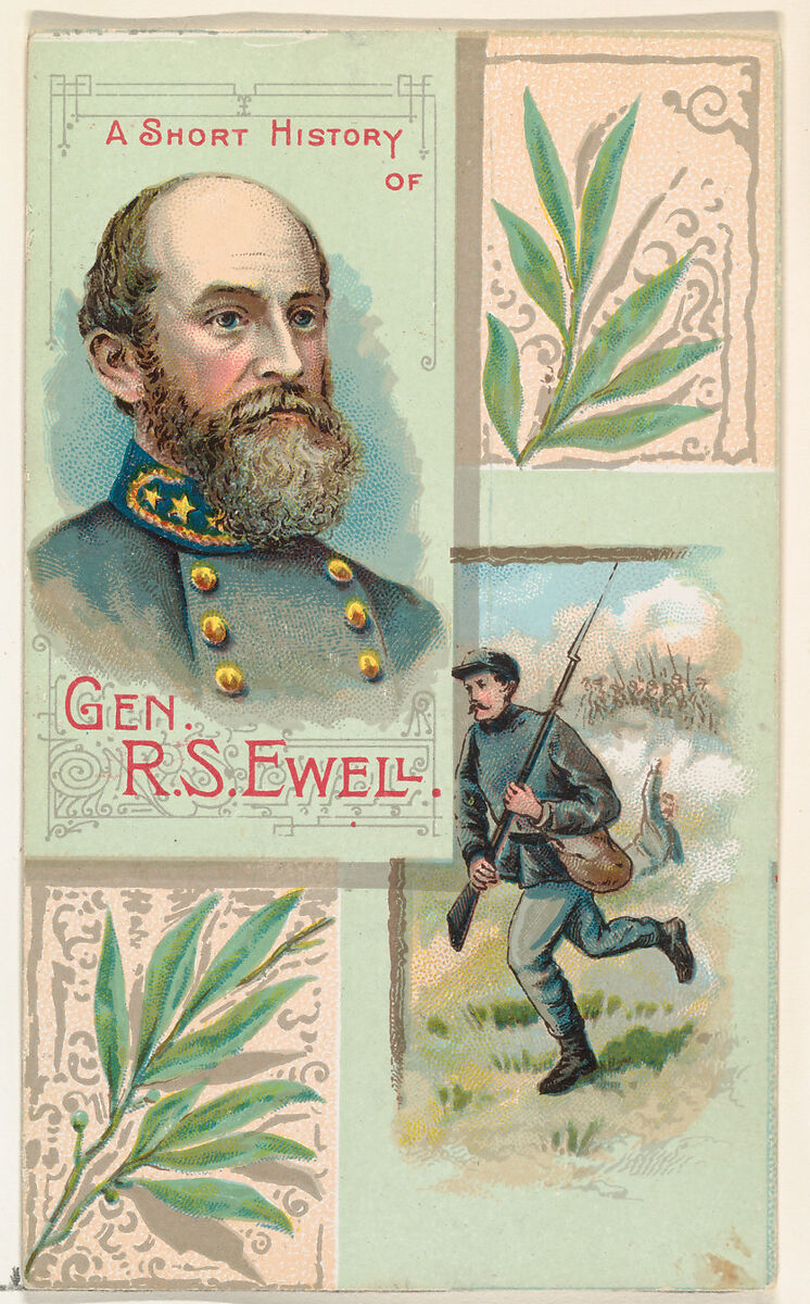 A Short History of General Richard Stoddart Ewell, from the Histories of Generals series (N114) issued by W. Duke, Sons & Co. to promote Honest Long Cut Smoking and Chewing Tobacco, Issued by W. Duke, Sons &amp; Co. (New York and Durham, N.C.), Commercial color lithograph 