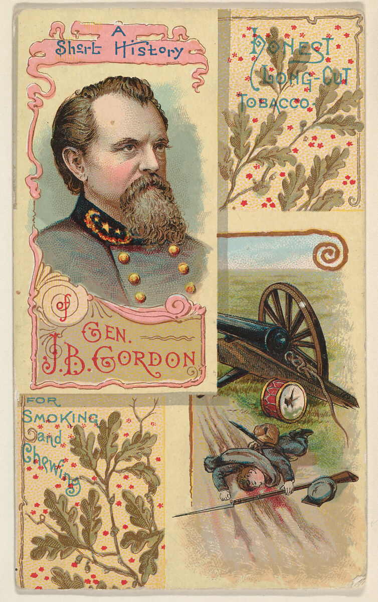 A Short History of General J. B. Gordon, from the Histories of Generals series (N114) issued by W. Duke, Sons & Co. to promote Honest Long Cut Smoking and Chewing Tobacco, Issued by W. Duke, Sons &amp; Co. (New York and Durham, N.C.), Commercial color lithograph 