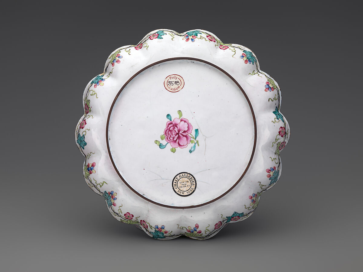 Dish with auspicious flowers and fruits, Painted enamel on copper alloy, China