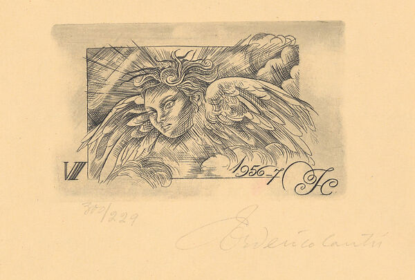 Head and wings of an angel, from a series of prints made as Christmas cards for Luis García Lecuona