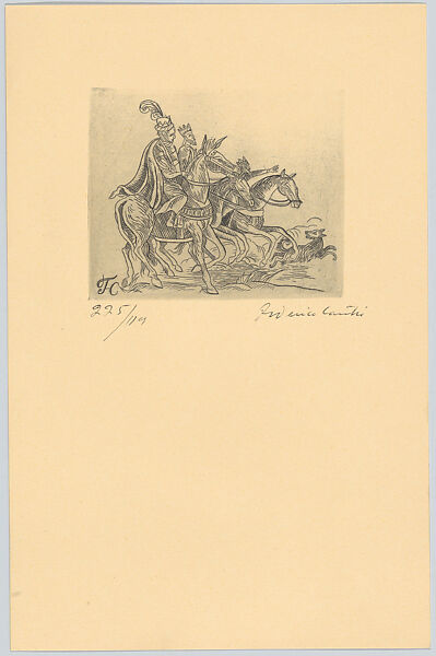 The three kings on horseback facing right, from a series of prints made as Christmas cards for Luis García Lecuona, Federico Cantù (Mexican, 1908–1989), Engraving 