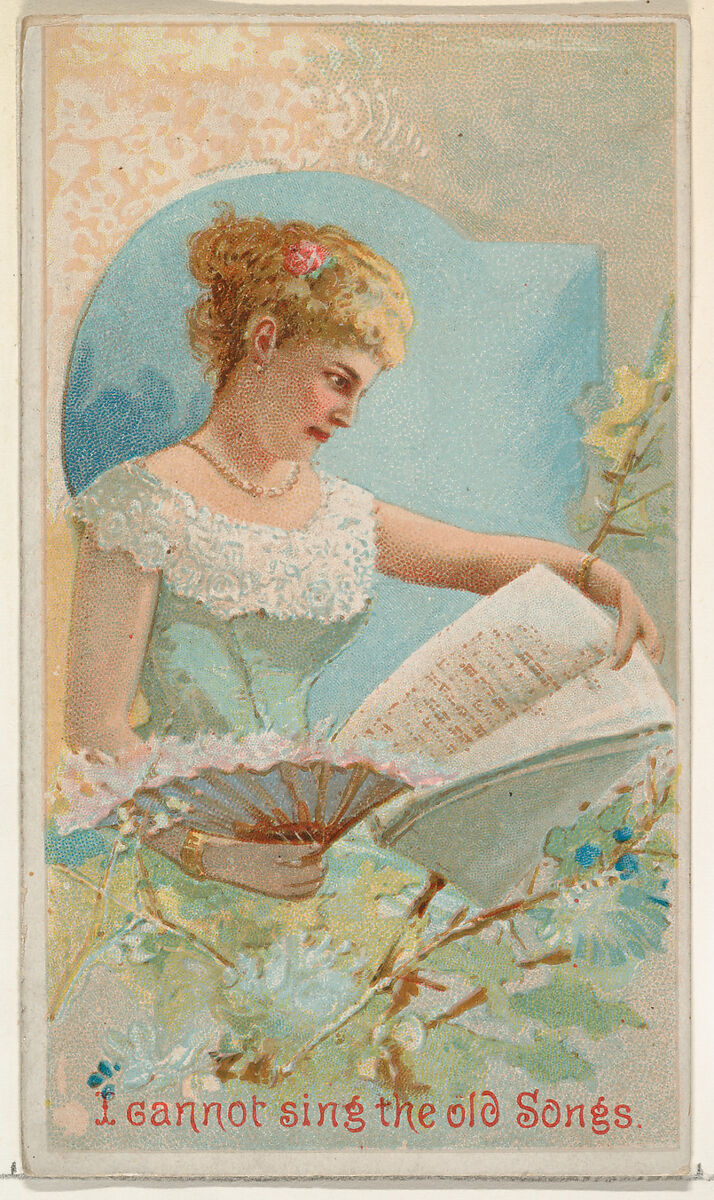 I Cannot Sing the Old Songs, from the Illustrated Songs series (N116) issued by W. Duke, Sons & Co. to promote Honest Long Cut Tobacco, Issued by W. Duke, Sons &amp; Co. (New York and Durham, N.C.), Commercial color lithograph 