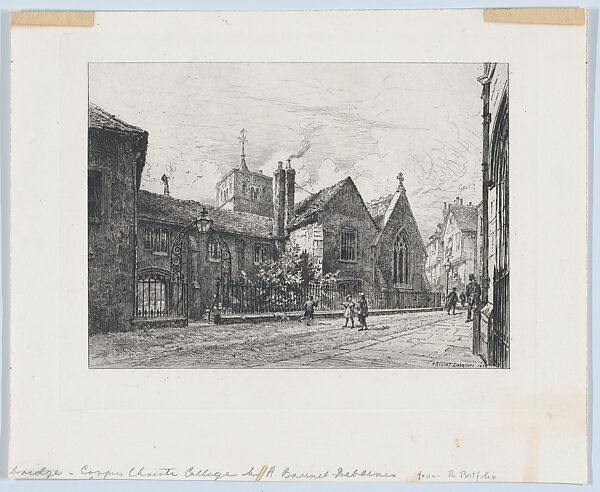 Corpus Christi College and the Tower of St. Benet's, Cambridge, from "The Portfolio", Alfred-Louis Brunet-Debaines (French, Le Havre 1845–1939 Hyères), Etching 
