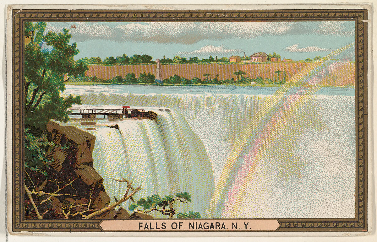 Falls of Niagara, New York, from the Rulers, Flags, and Coats of Arms series (N126-1) issued by W. Duke, Sons & Co., Issued by W. Duke, Sons &amp; Co. (New York and Durham, N.C.), Commercial color lithograph 