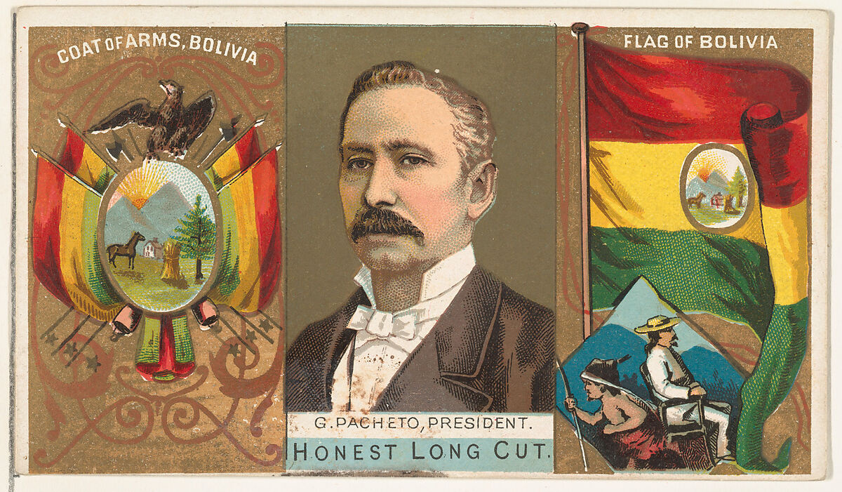 G. Pacheto, President of Bolivia, from the Rulers, Flags, and Coats of Arms series (N126-1) issued by W. Duke, Sons & Co., Issued by W. Duke, Sons &amp; Co. (New York and Durham, N.C.), Commercial color lithograph 