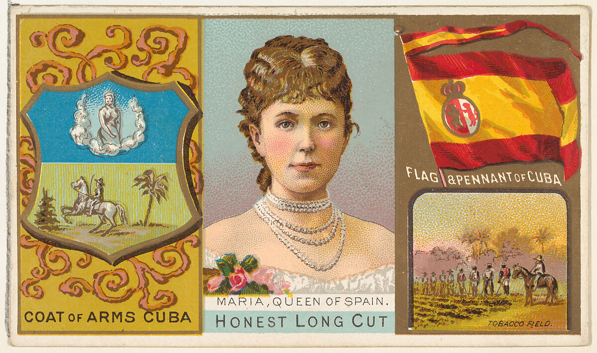 Maria, Queen of Spain, from the Rulers, Flags, and Coats of Arms series (N126-1) issued by W. Duke, Sons & Co., Issued by W. Duke, Sons &amp; Co. (New York and Durham, N.C.), Commercial color lithograph 
