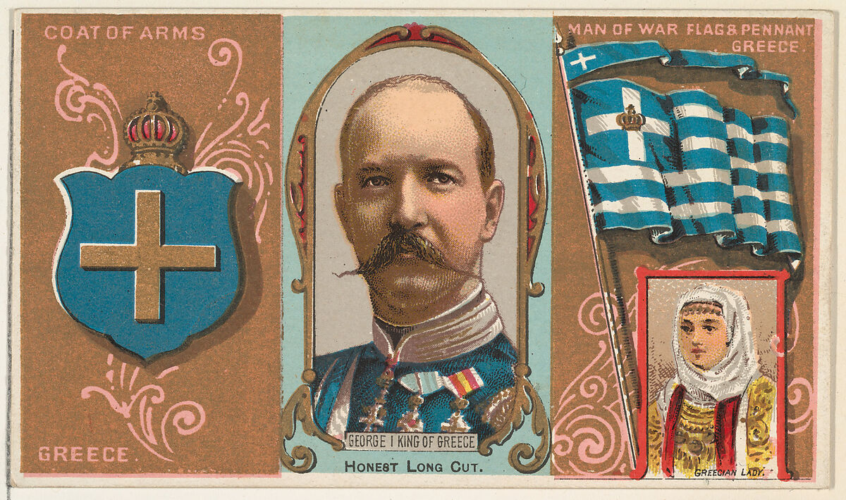 George I, King of Greece, from the Rulers, Flags, and Coats of Arms series (N126-1) issued by W. Duke, Sons & Co., Issued by W. Duke, Sons &amp; Co. (New York and Durham, N.C.), Commercial color lithograph 