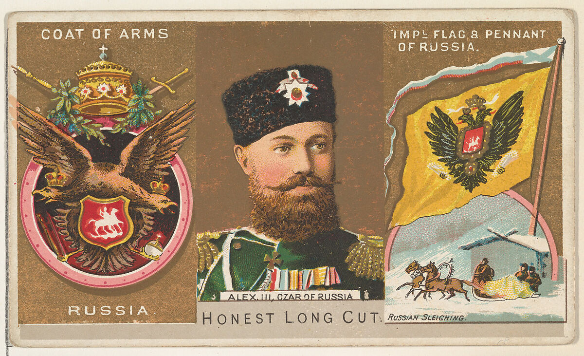 Alexander III, Czar of Russia, from the Rulers, Flags, and Coats of Arms series (N126-1) issued by W. Duke, Sons & Co., Issued by W. Duke, Sons &amp; Co. (New York and Durham, N.C.), Commercial color lithograph 