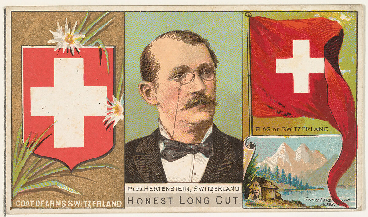 President Hertenstein, Switzerland, from the Rulers, Flags, and Coats of Arms series (N126-1) issued by W. Duke, Sons & Co., Issued by W. Duke, Sons &amp; Co. (New York and Durham, N.C.), Commercial color lithograph 