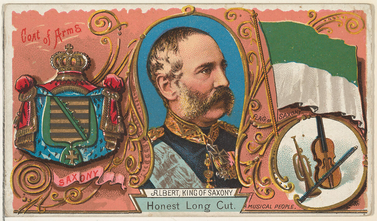 Albert, King of Saxony, from the Rulers, Flags, and Coats of Arms series (N126-1) issued by W. Duke, Sons & Co., Issued by W. Duke, Sons &amp; Co. (New York and Durham, N.C.), Commercial color lithograph 